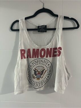 Bravado White Crop Tank with Red RAMONES Graphic